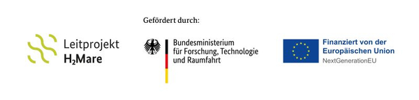 Logo der Förderer des Leitrojekts H2Mare: Bundesministerium für Forschung, Technologie und Raumfahrt sowie der EU.